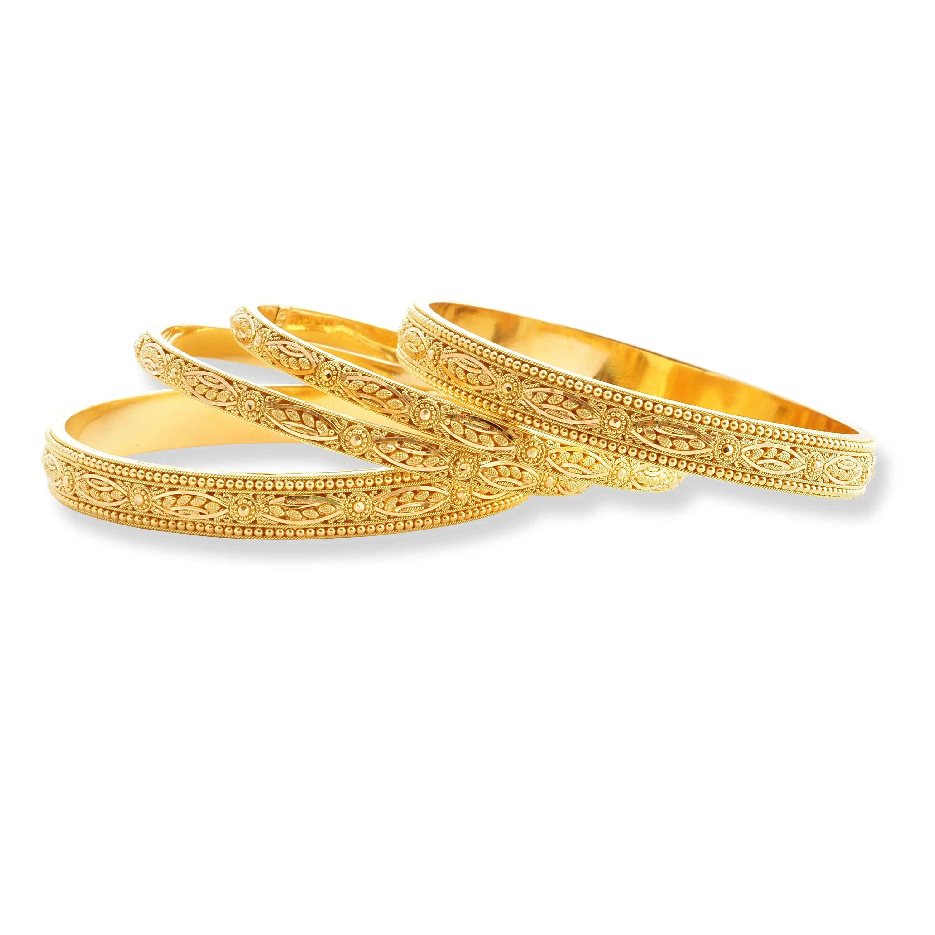Set of Four 22ct Gold Bangles with Flower Design and Filigree Work B-8063