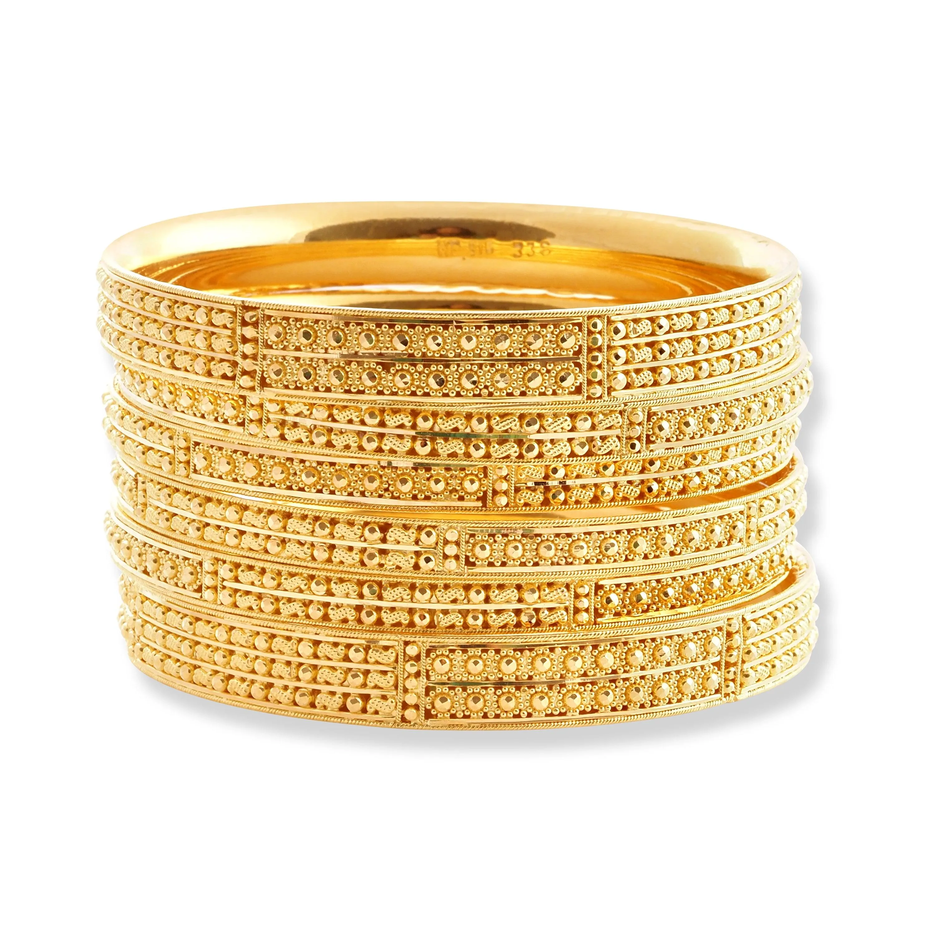 Set of Six 22ct Gold Bangles with Diamond Cut Design and Filigree Work B-8575