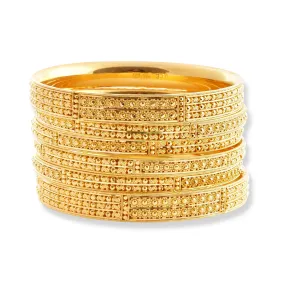 Set of Six 22ct Gold Bangles with Diamond Cut Design and Filigree Work B-8575