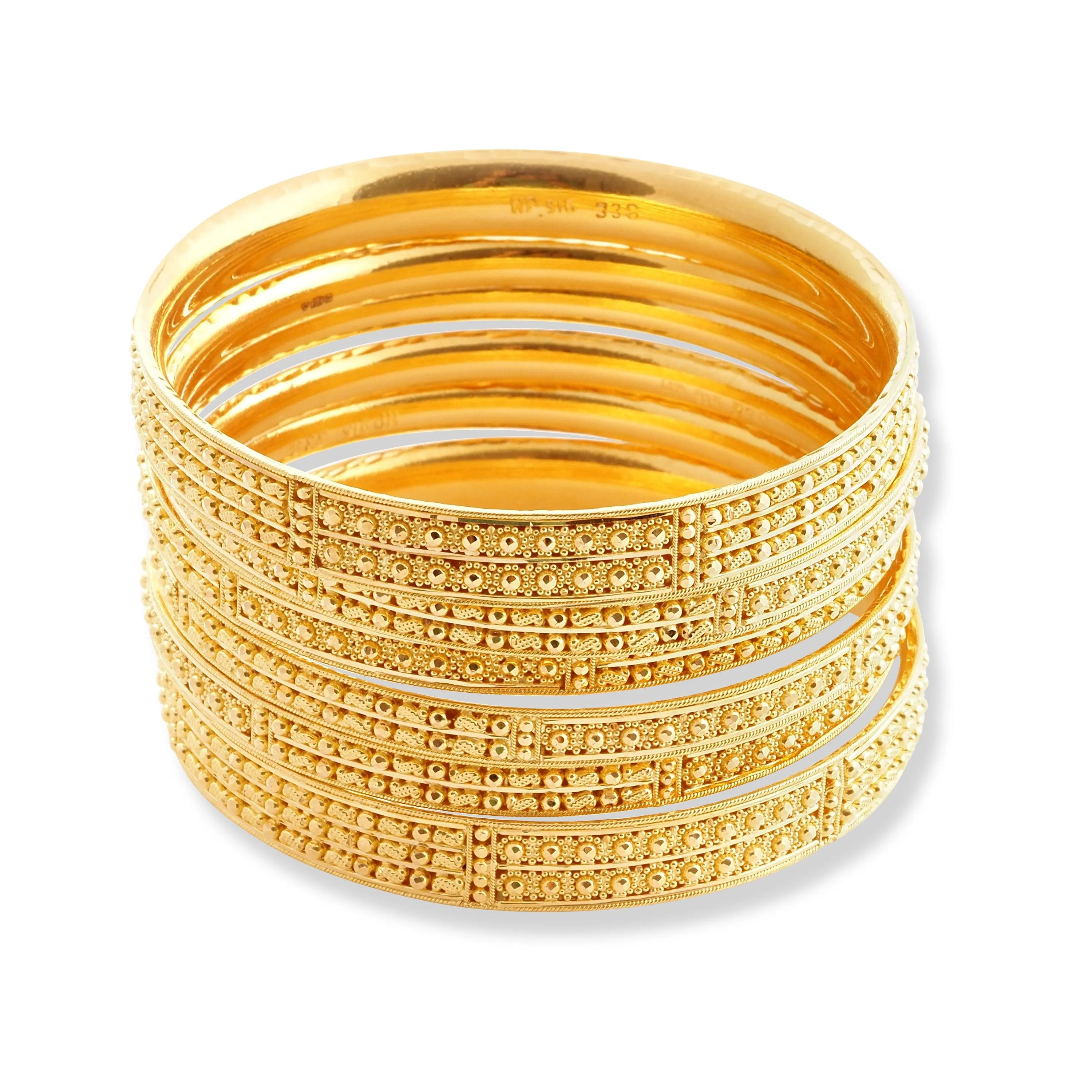 Set of Six 22ct Gold Bangles with Diamond Cut Design and Filigree Work B-8575