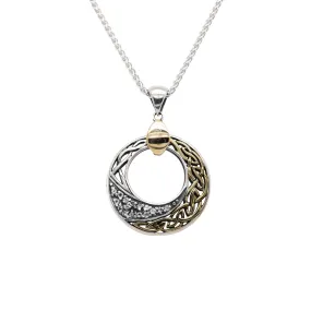 Silver and 10k Gold Comet Pendant with White Topaz-Small