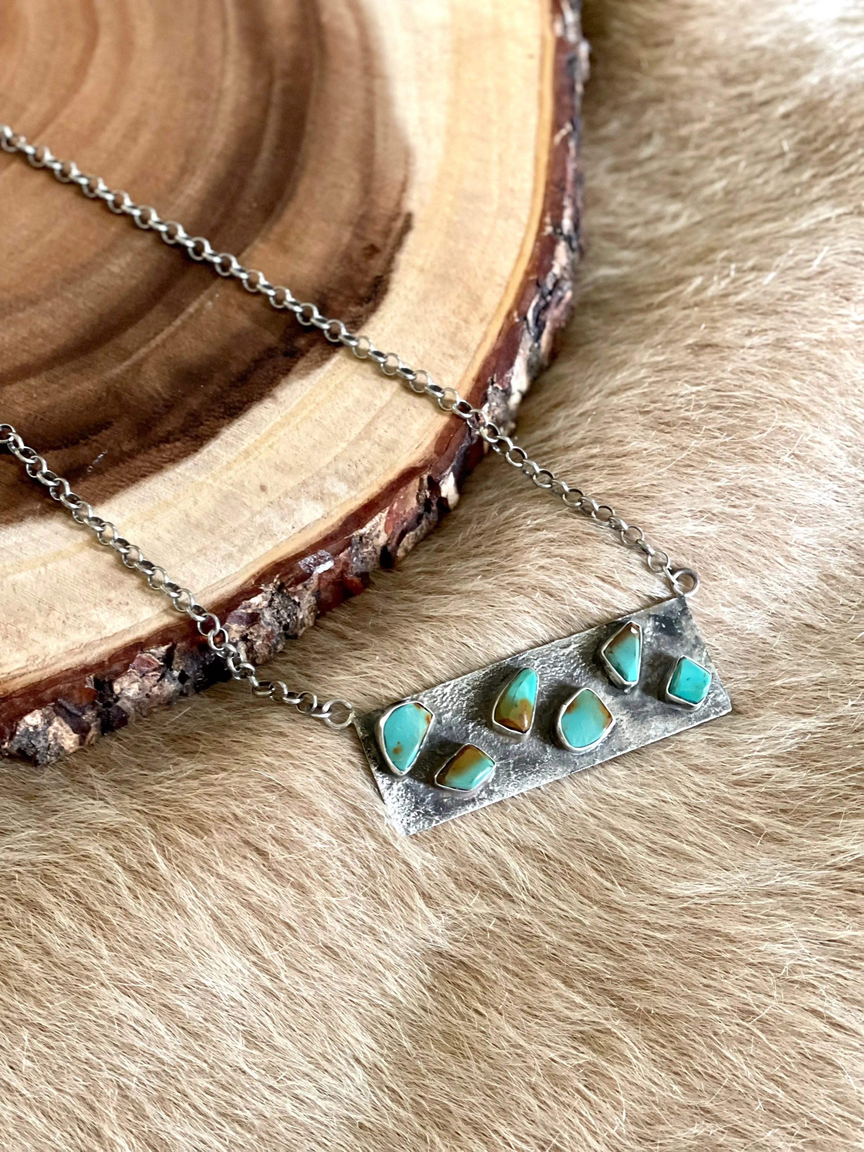 Silver Bar Necklace with Turquoise Inlay