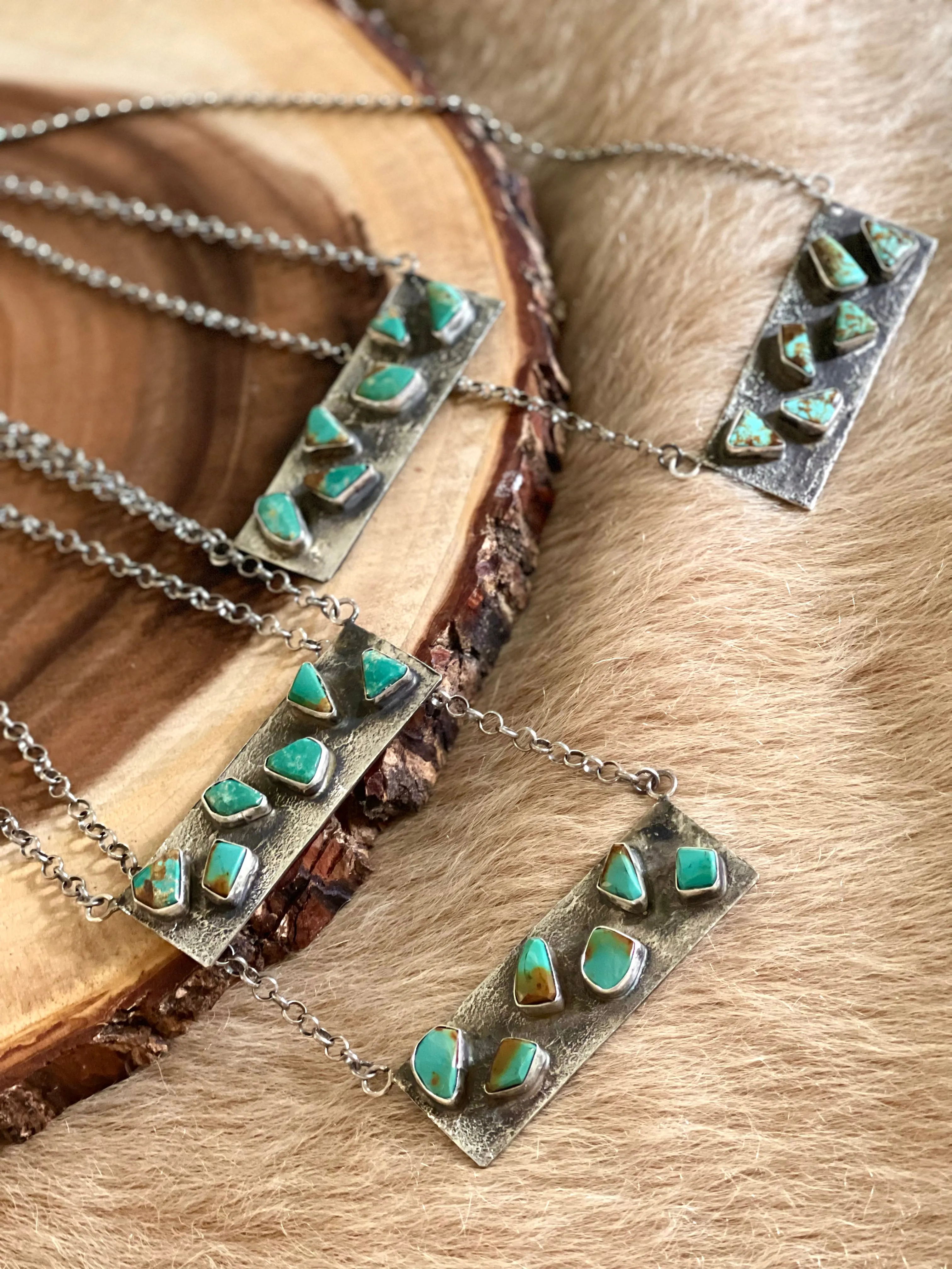 Silver Bar Necklace with Turquoise Inlay
