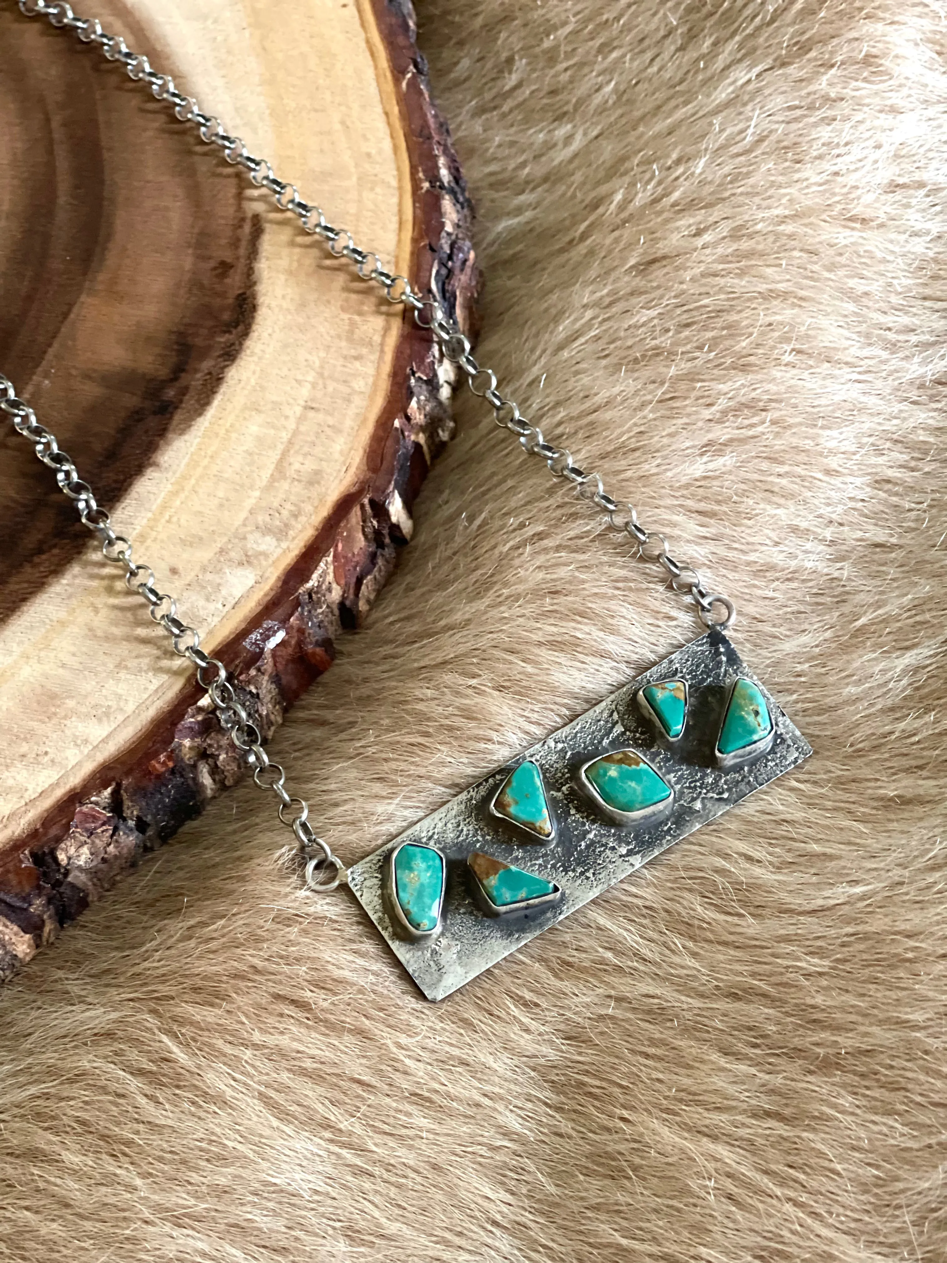 Silver Bar Necklace with Turquoise Inlay