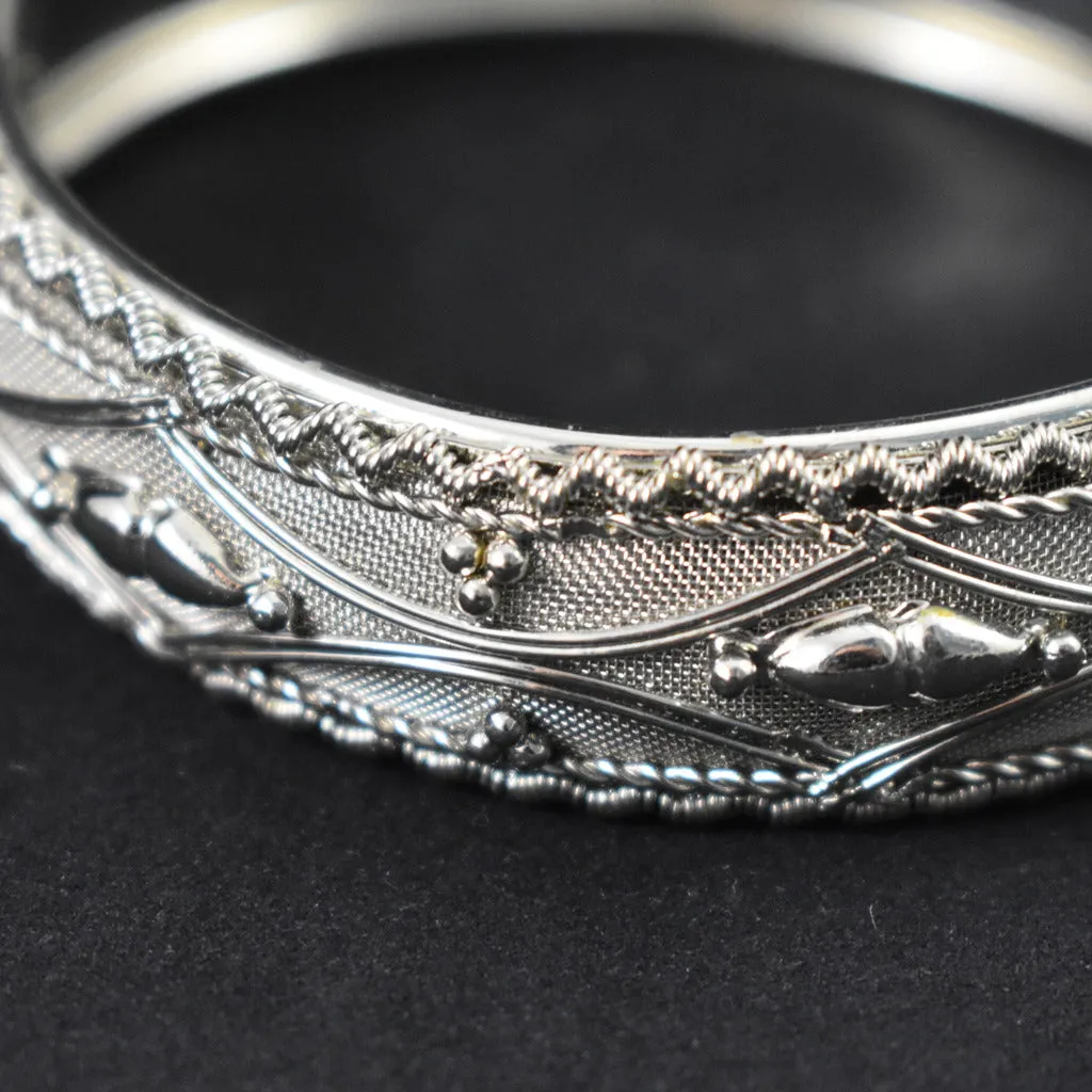 Silver Mesh Filigree Hinge Bangle Bracelet