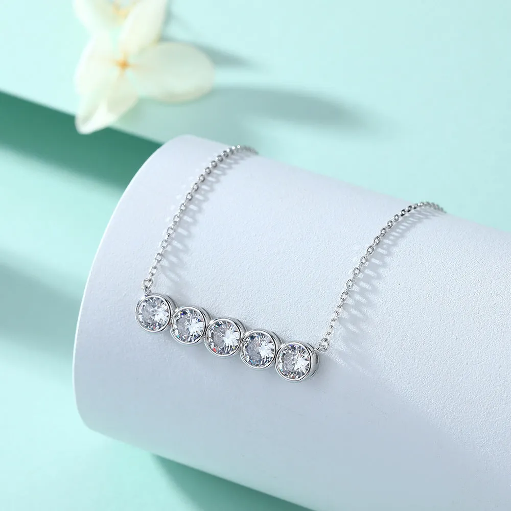 Single Row Round Zircon Pendant Silver Necklace for Women