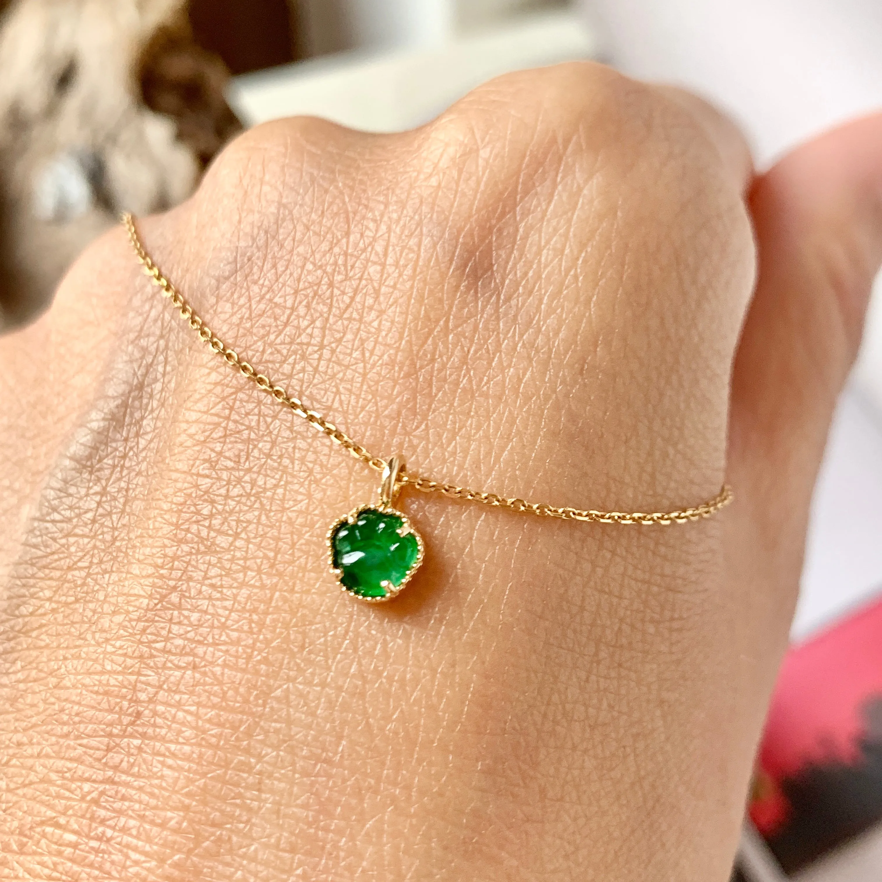 SOLD OUT: Icy A-Grade Imperial Green Jadeite Kitten Paw Pendant No.171971