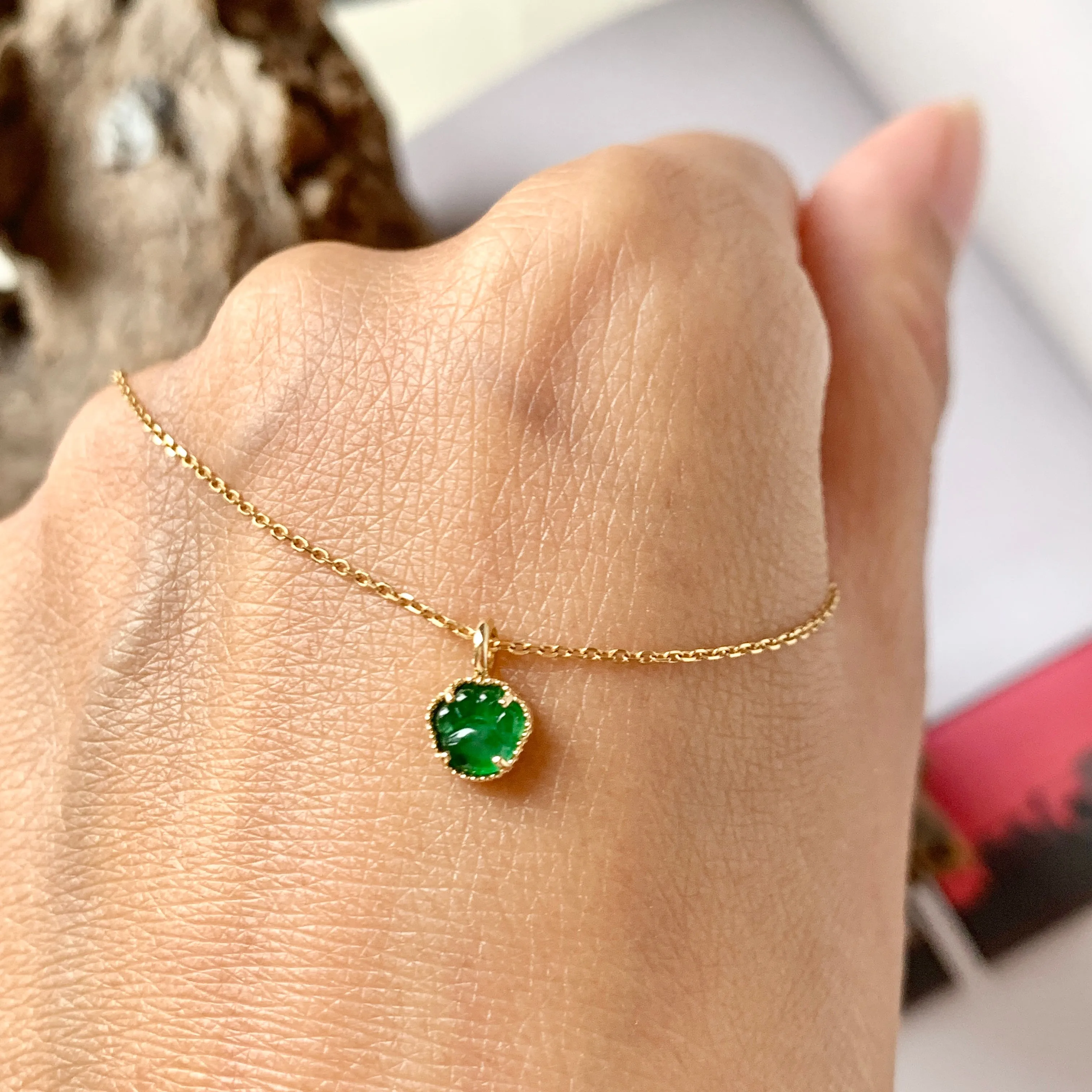 SOLD OUT: Icy A-Grade Imperial Green Jadeite Kitten Paw Pendant No.171971