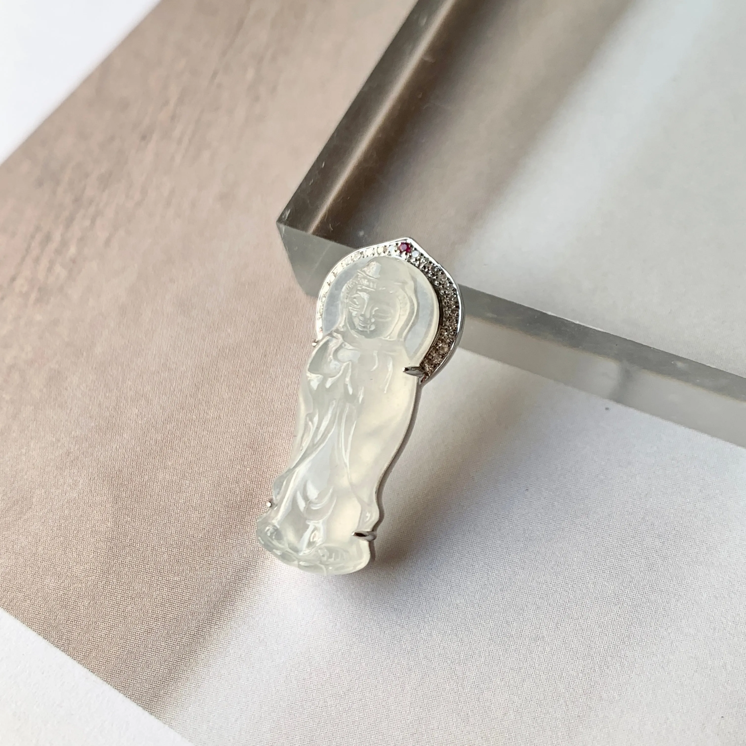 SOLD OUT - Icy A-Grade Natural Jadeite Goddess of Mercy Pendant No.171936