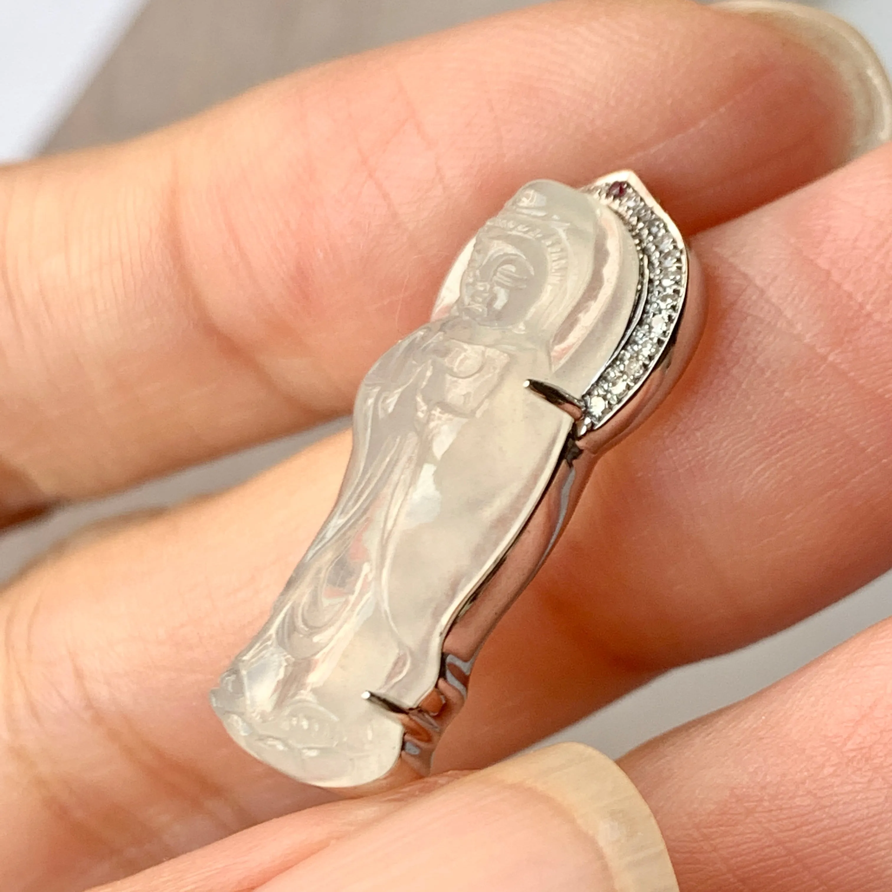 SOLD OUT - Icy A-Grade Natural Jadeite Goddess of Mercy Pendant No.171936