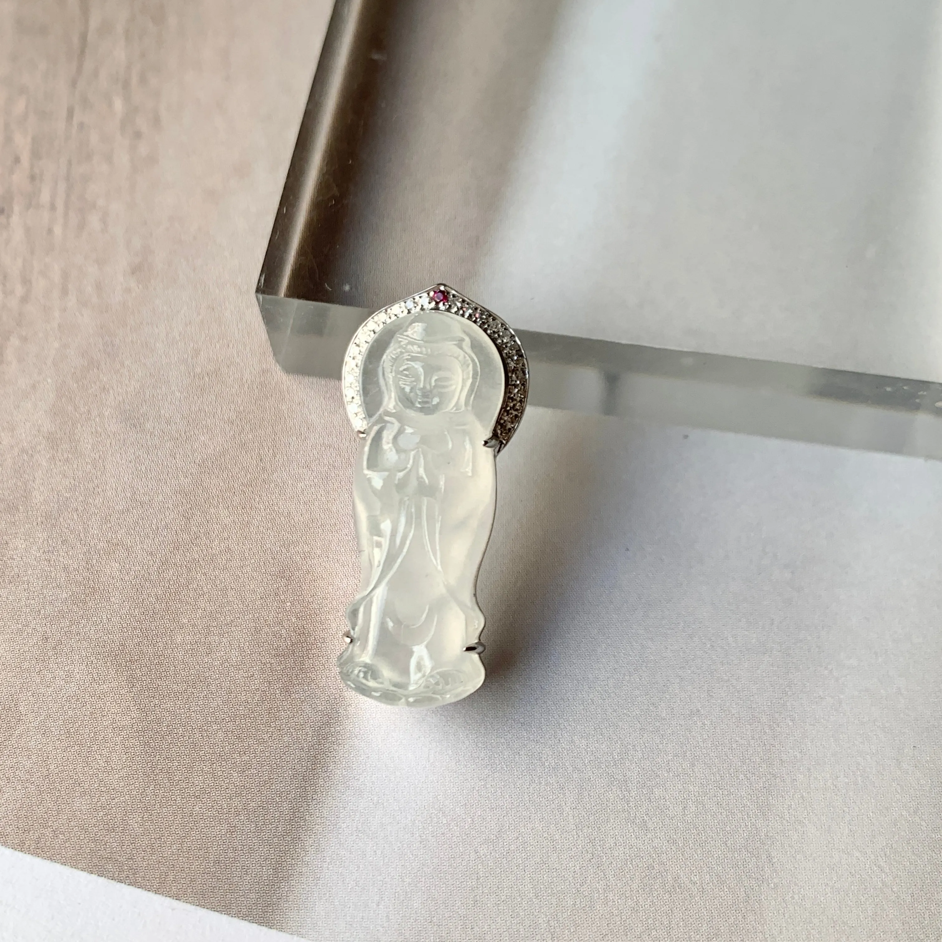 SOLD OUT - Icy A-Grade Natural Jadeite Goddess of Mercy Pendant No.171936