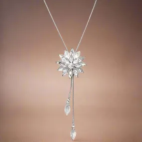 Sparkling Austrian Crystal Lariat Necklace | 14K White Gold Plated Statement Jewelry for Women