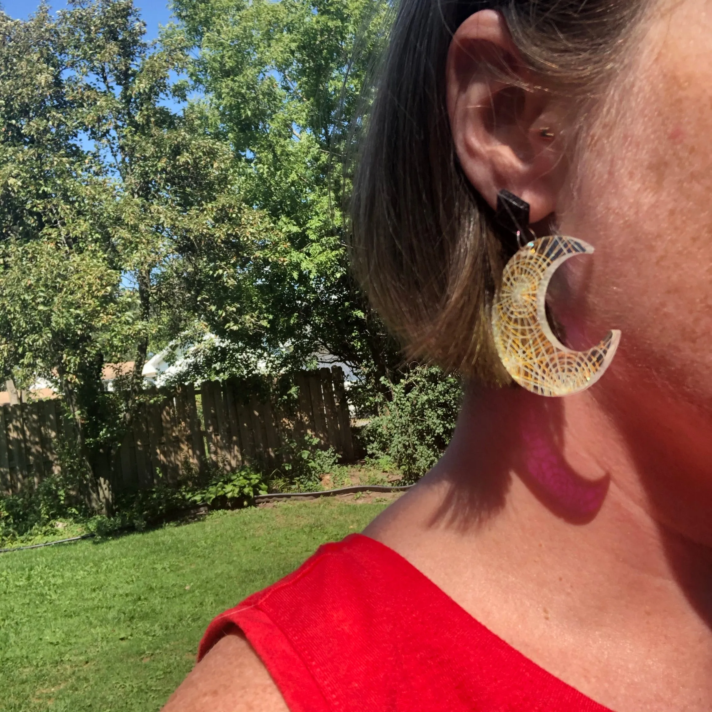 Spiderweb Moon Iridescent Dangle Earrings