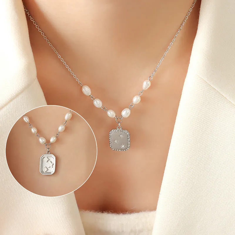 Square Star Pendant Freshwater Pearl Necklace