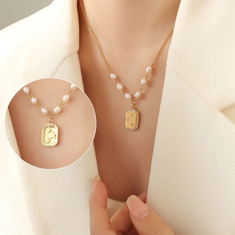 Square Star Pendant Freshwater Pearl Necklace