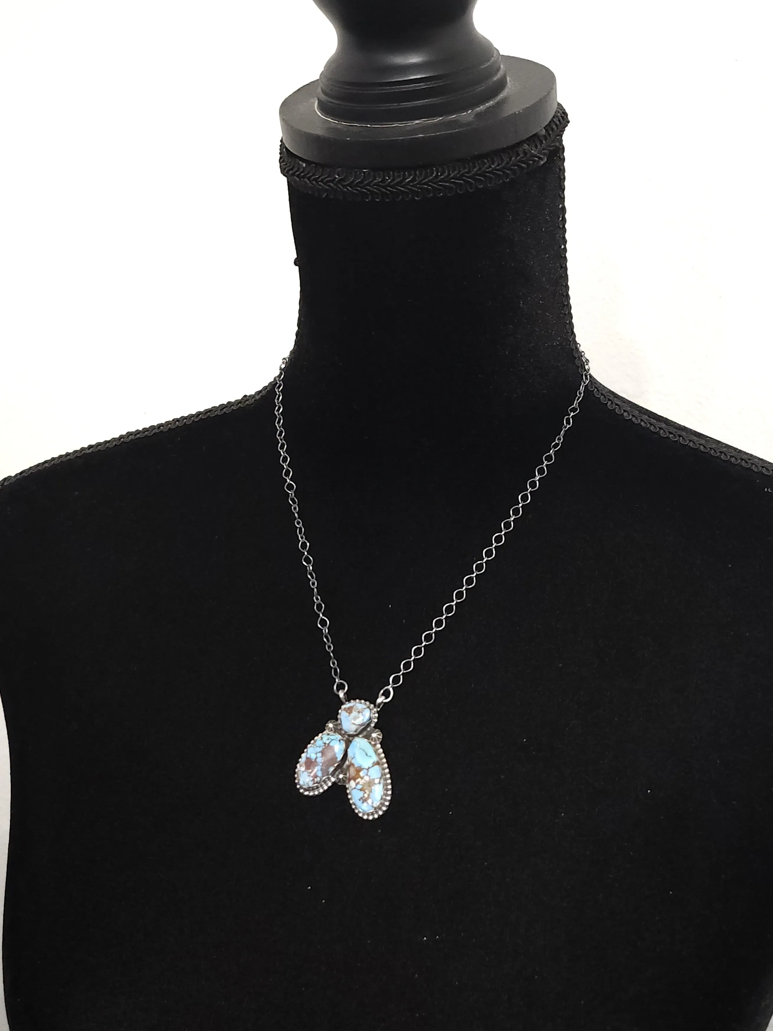 Stamped Sterling Silver Golden Hills Turquoise 3 Stone Necklace