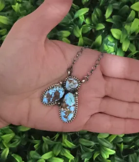 Stamped Sterling Silver Golden Hills Turquoise 3 Stone Necklace
