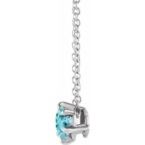 Sterling Silver 4 mm Natural Aquamarine Solitaire 16-18" Necklace