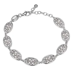 Sterling Silver 7" Adjustable Filigree Bracelet with CZ Accents