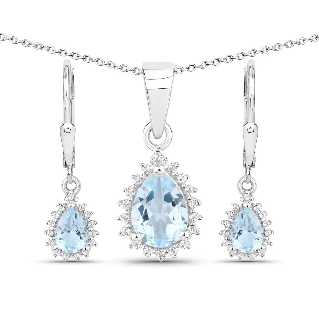 Sterling Silver Blue Topaz Necklace and Earring Set