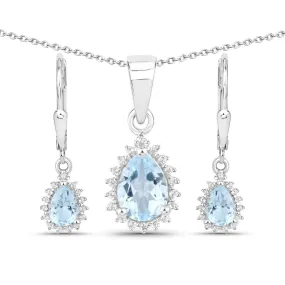 Sterling Silver Blue Topaz Necklace and Earring Set