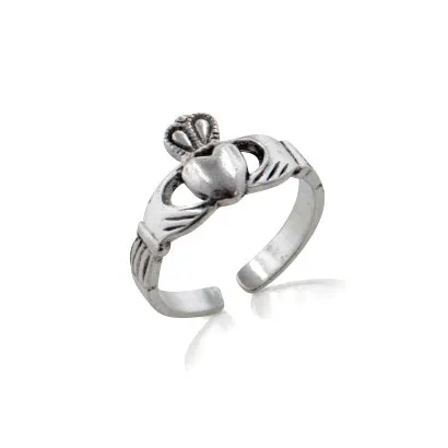 Sterling Silver Celtic Claddagh Toe Ring for Love, Loyalty, and Friendship