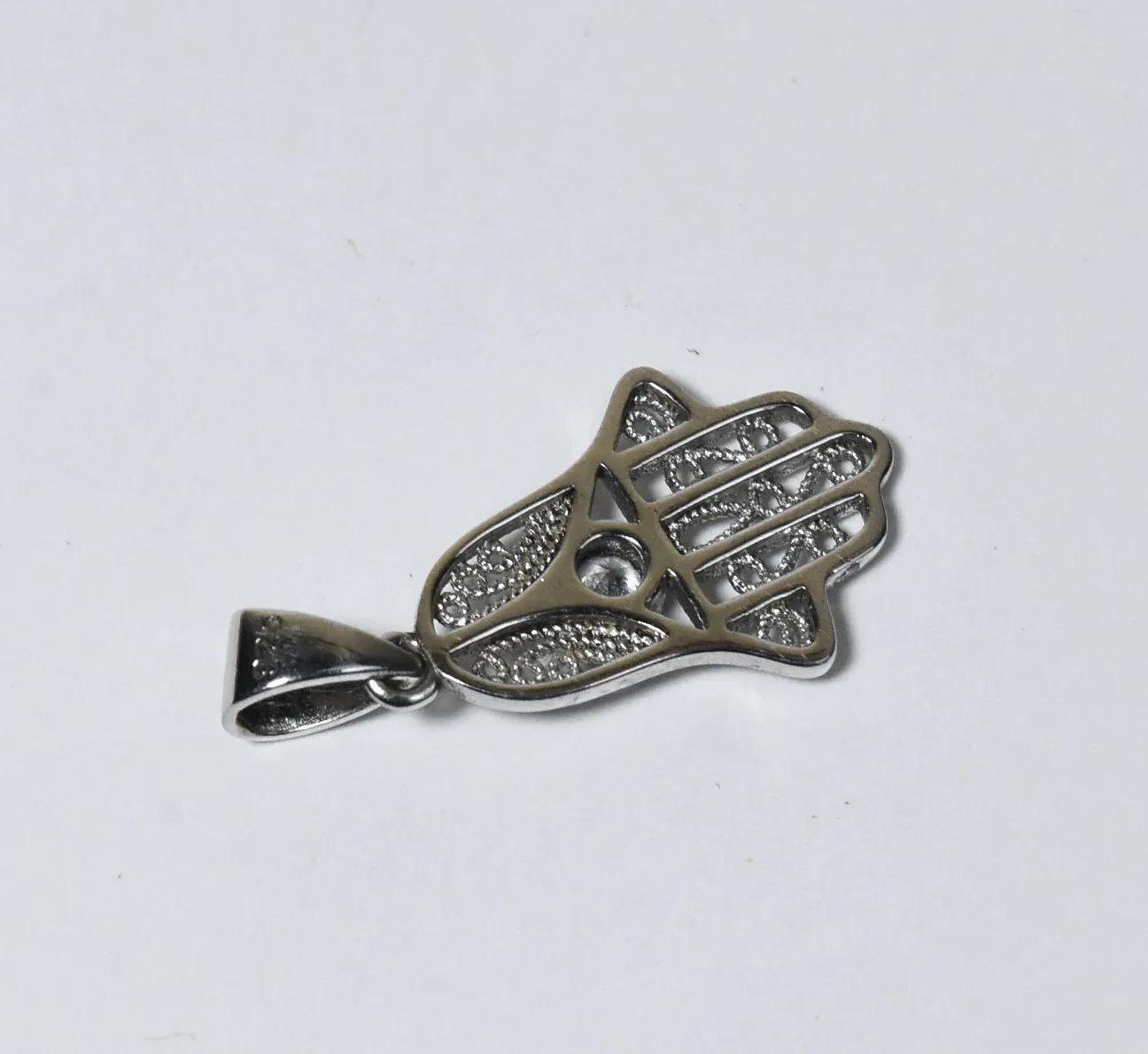 Sterling Silver Filigree Crystal Hamsa Pendant