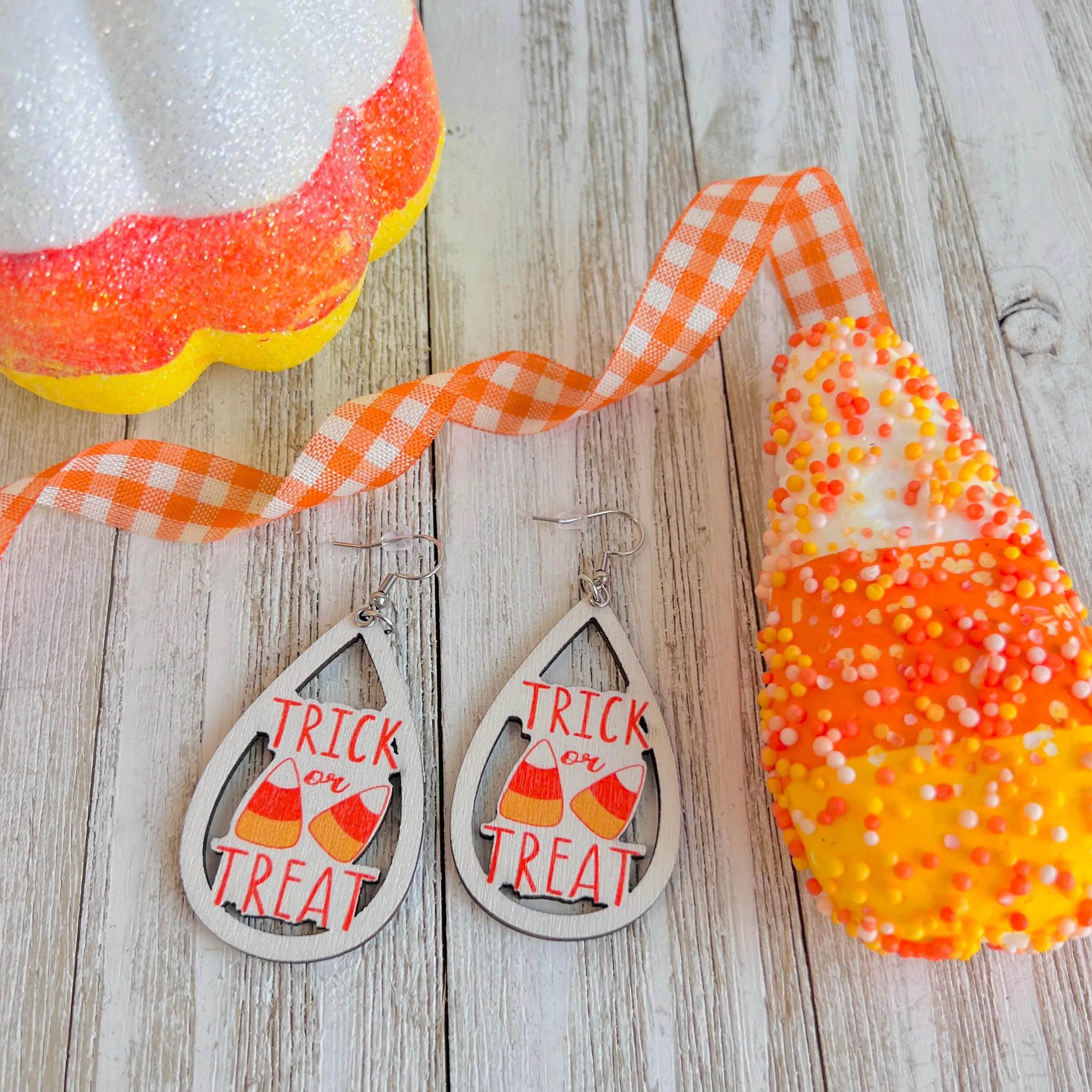Sweet Trick Or Treat Wooden Drop Ear Bling