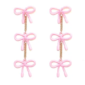 TE10679 Tiered Bow Dangle Earrings