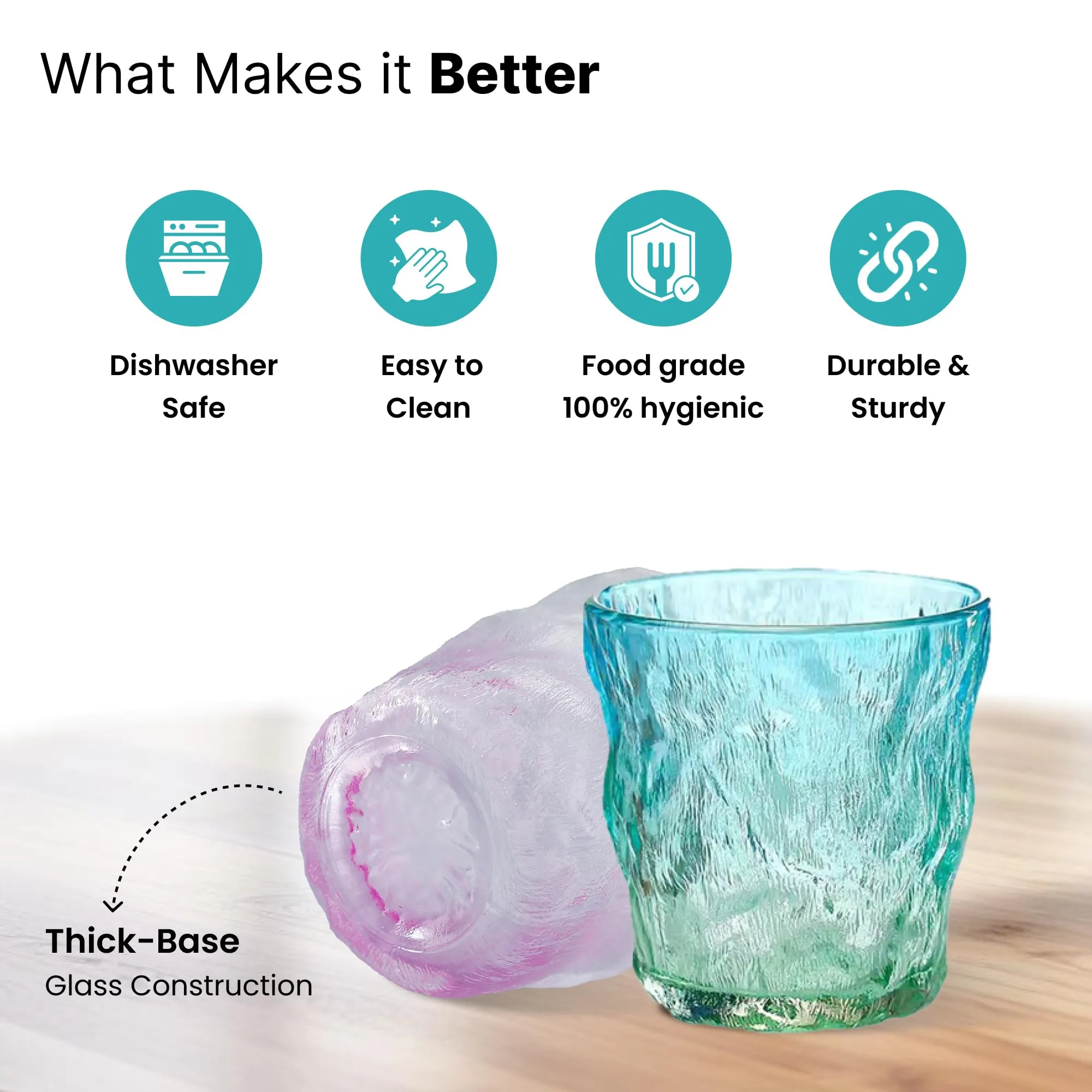 The Better Home Zest Juice Glasses Set of 4 (270ml Each) | Water Glasses | Cold Drink Glass | Lead Free Drinking Glasses | Kitchen Gift Items | Assorted Set | Kaanch Ke Glass | Housewarming Gifts