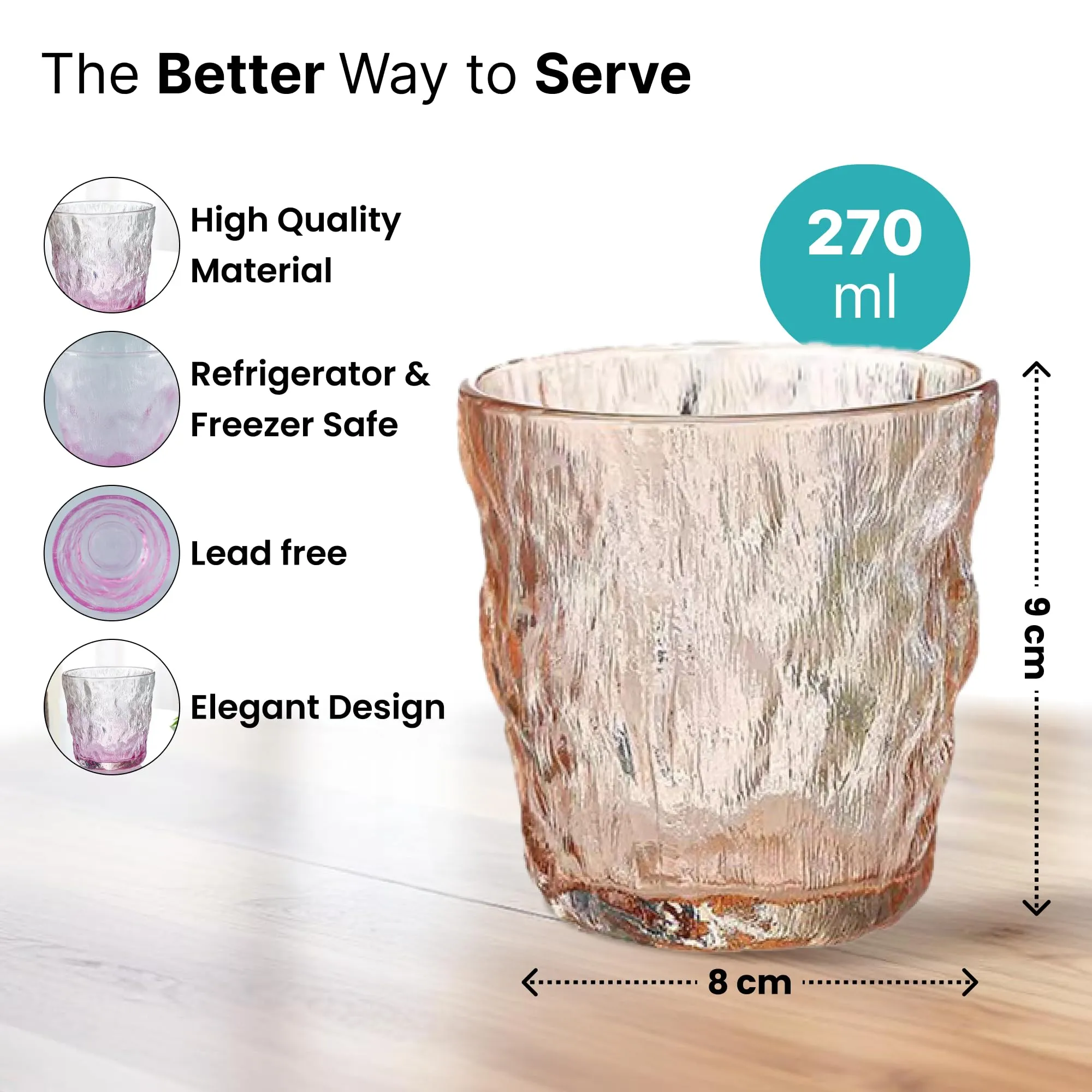 The Better Home Zest Juice Glasses Set of 4 (270ml Each) | Water Glasses | Cold Drink Glass | Lead Free Drinking Glasses | Kitchen Gift Items | Assorted Set | Kaanch Ke Glass | Housewarming Gifts