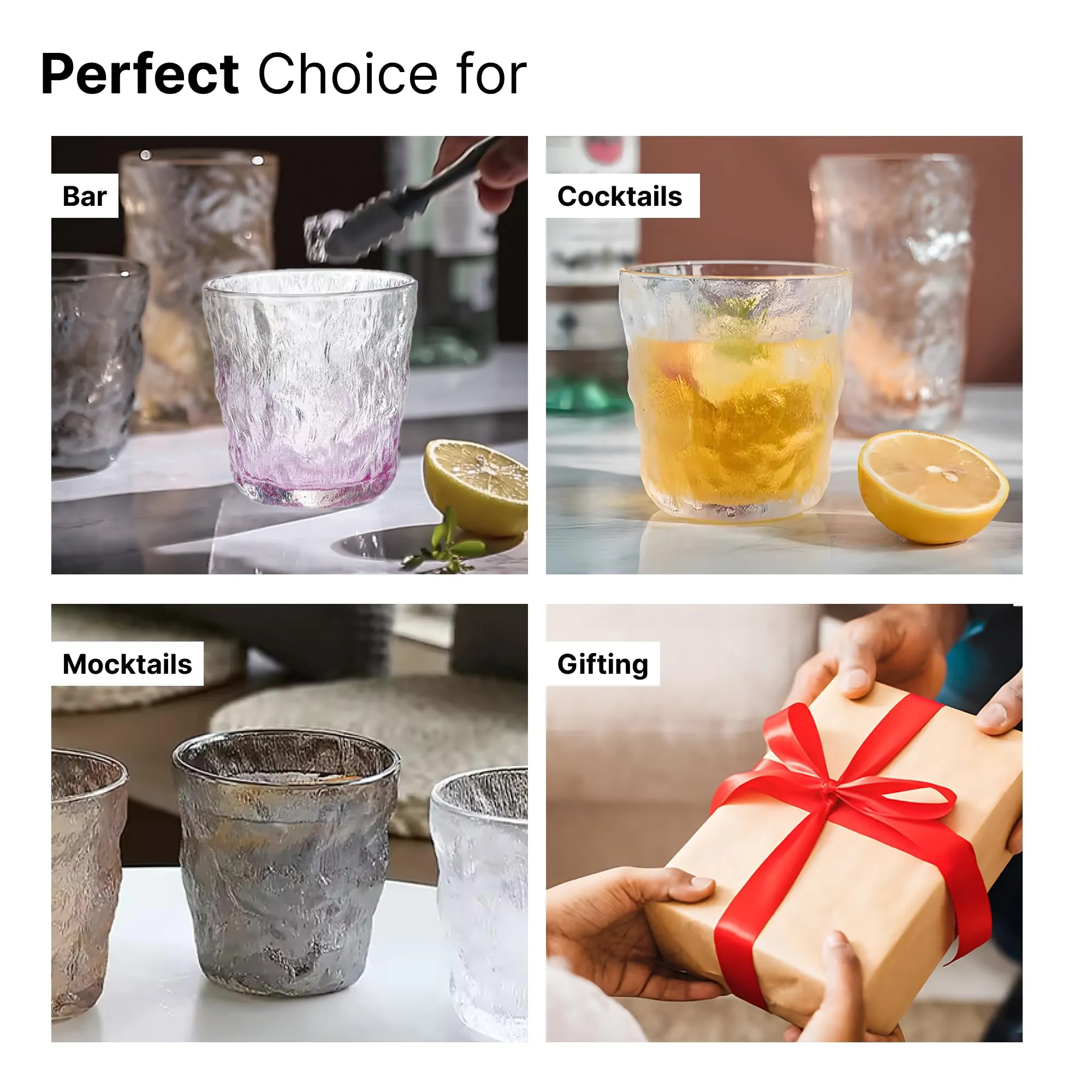 The Better Home Zest Juice Glasses Set of 4 (270ml Each) | Water Glasses | Cold Drink Glass | Lead Free Drinking Glasses | Kitchen Gift Items | Assorted Set | Kaanch Ke Glass | Housewarming Gifts