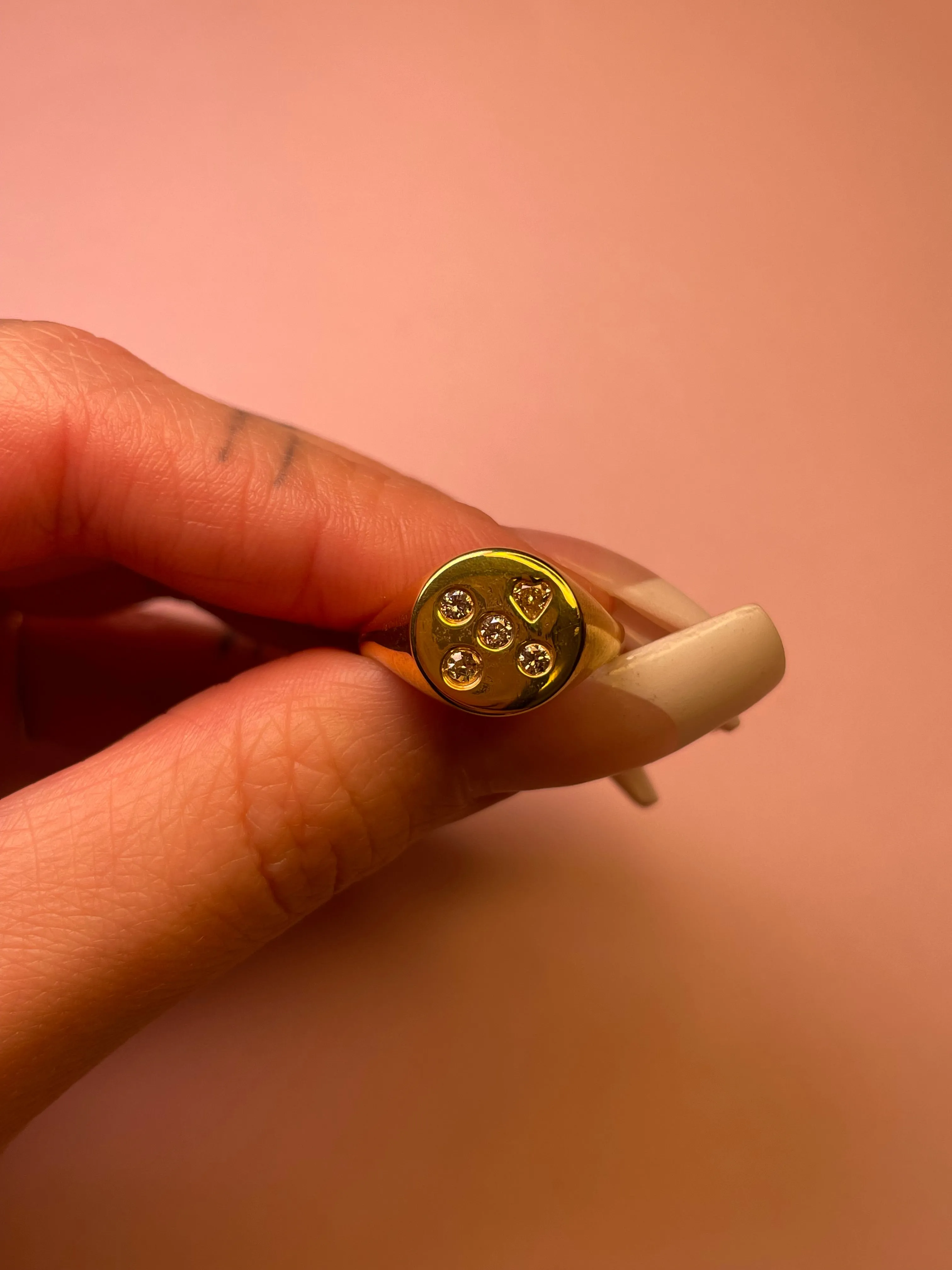 Tic Tac Toe Diamond Signet Ring