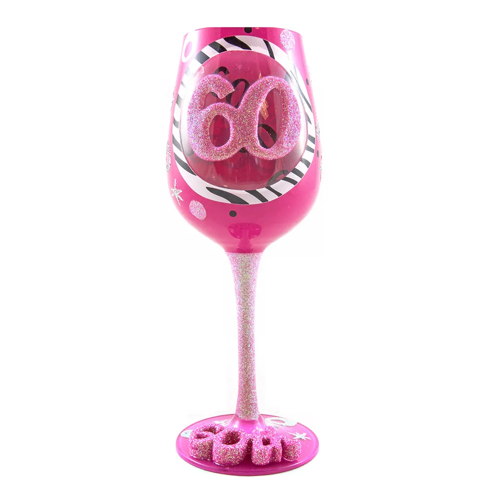Top Shelf 60th Birthday Hand Painted Wine Glass (WS)