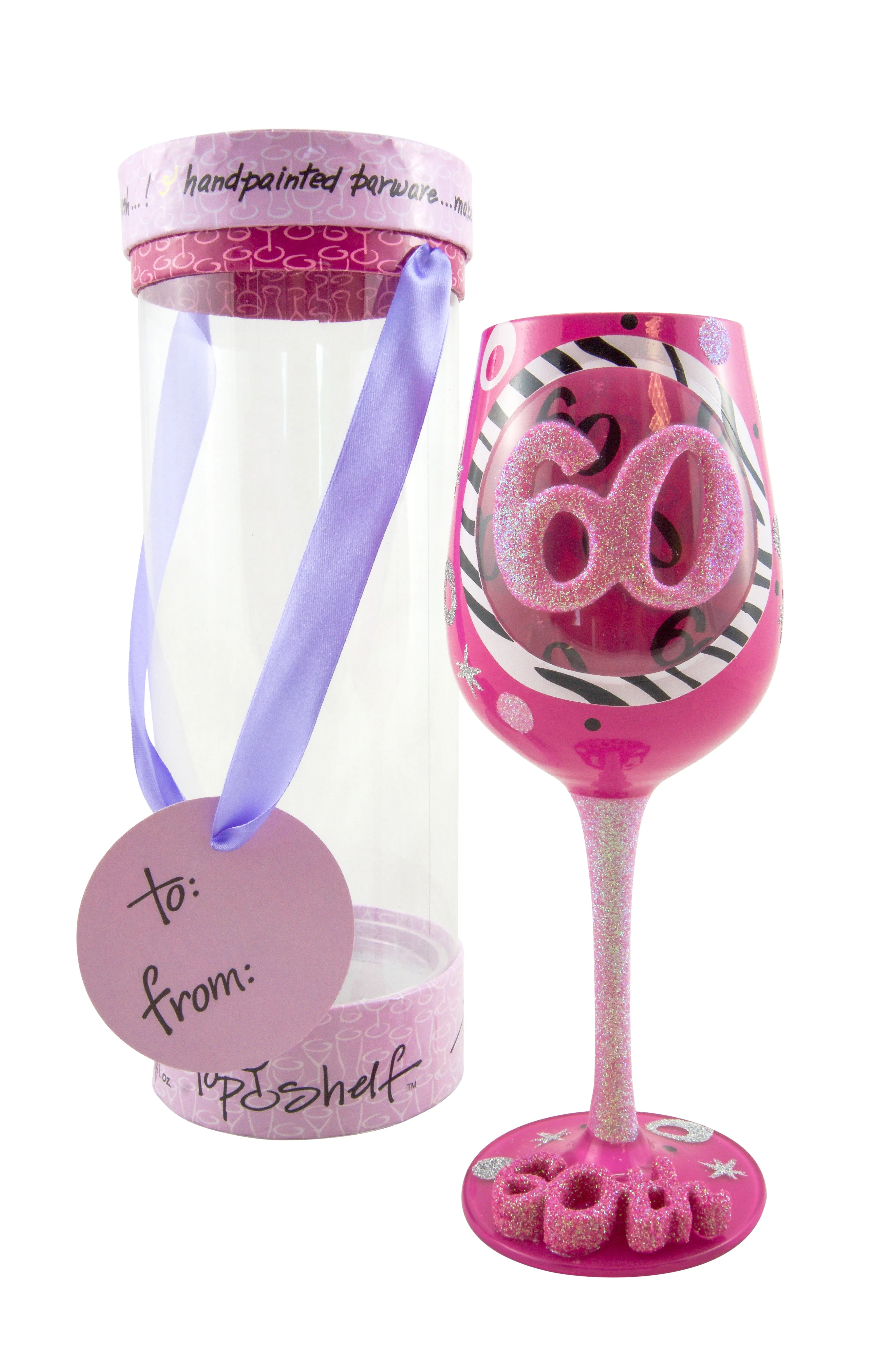 Top Shelf 60th Birthday Hand Painted Wine Glass (WS)