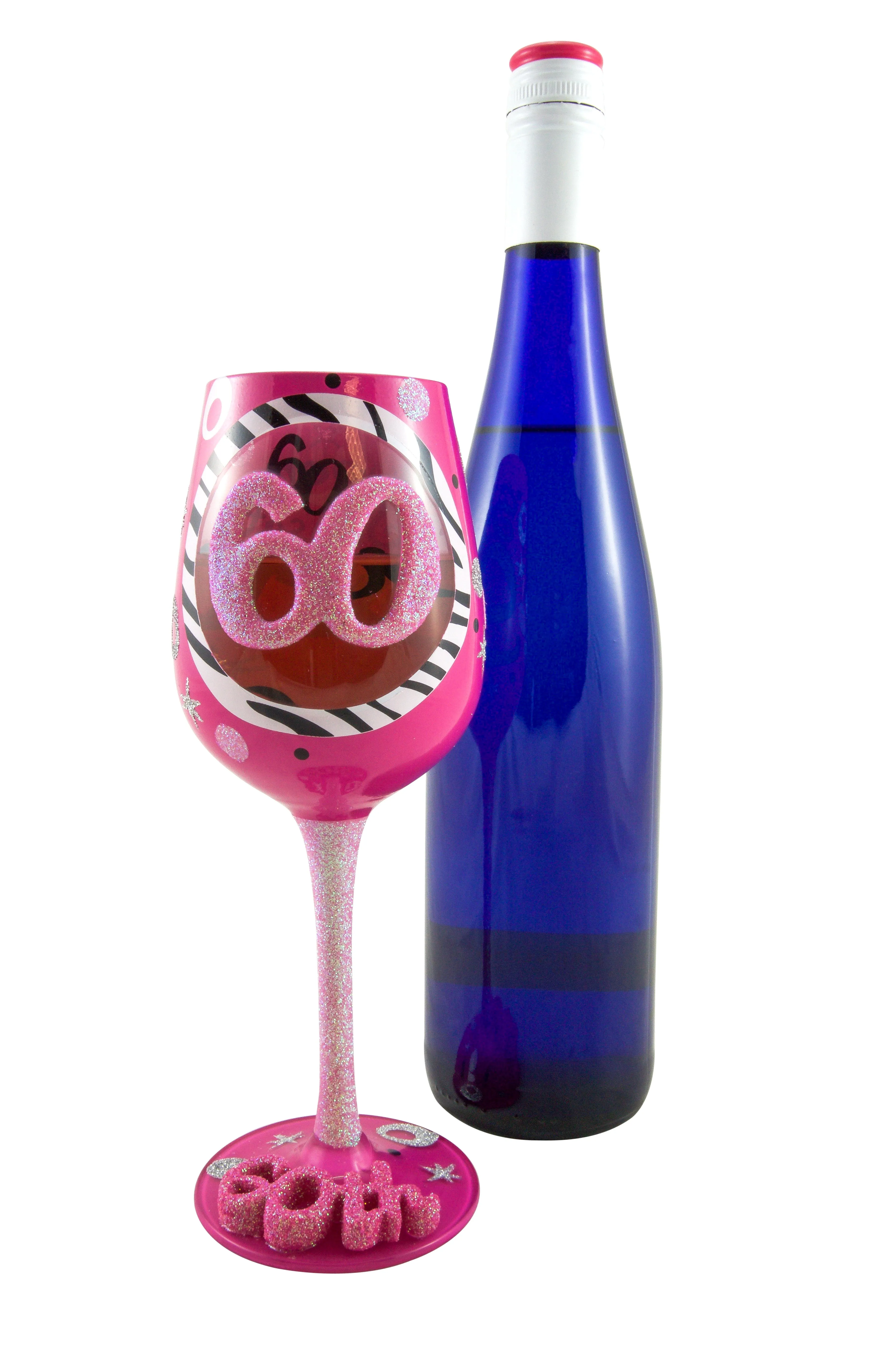 Top Shelf 60th Birthday Hand Painted Wine Glass (WS)