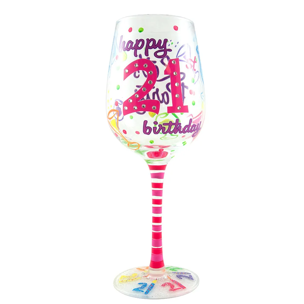 Top Shelf Unique Hand Painted 21st Birthday Wine Glass
