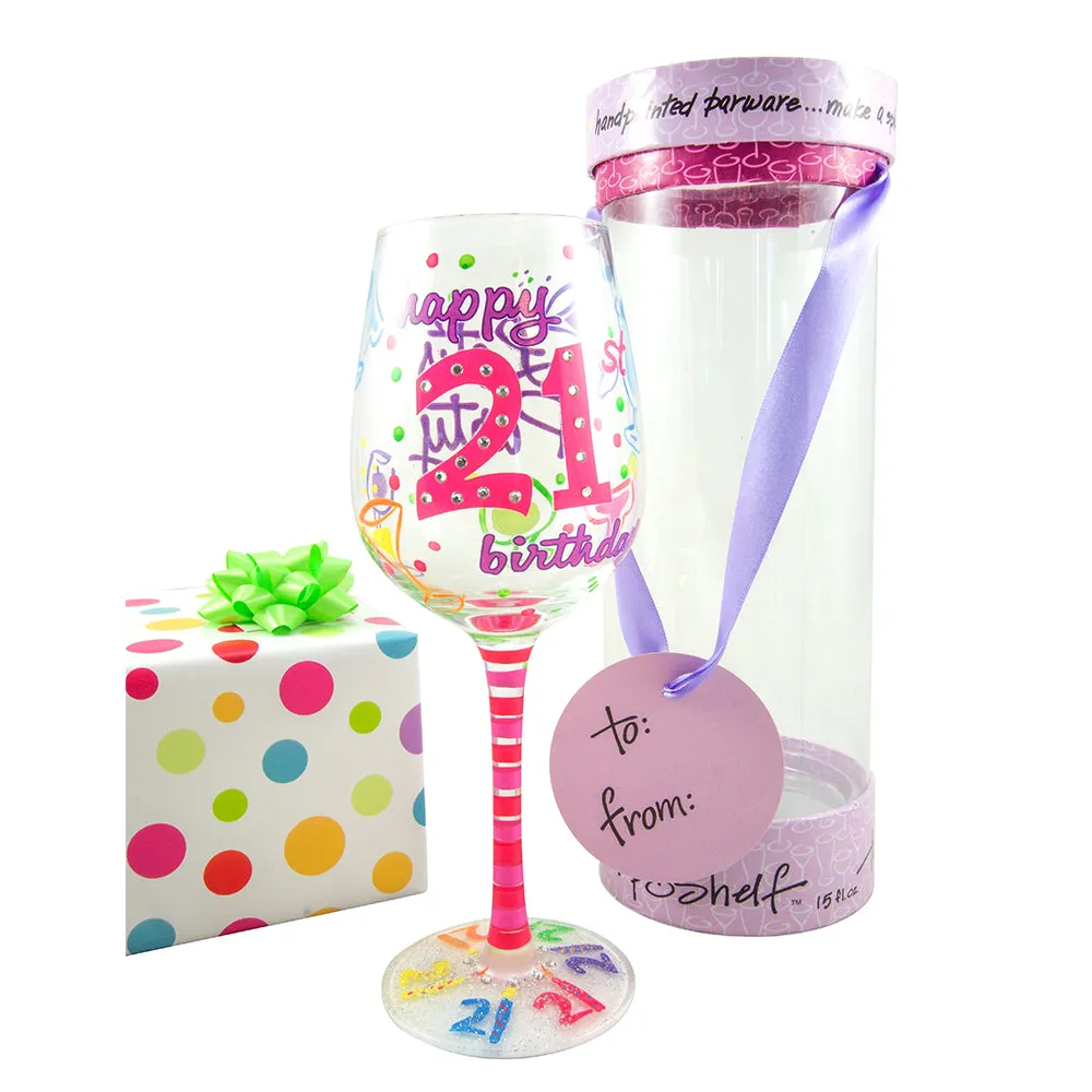 Top Shelf Unique Hand Painted 21st Birthday Wine Glass