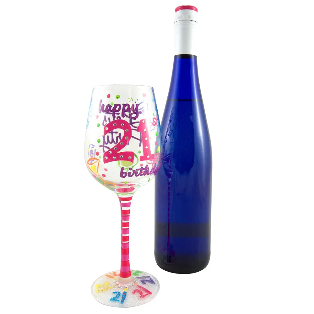 Top Shelf Unique Hand Painted 21st Birthday Wine Glass