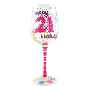 Top Shelf Unique Hand Painted 21st Birthday Wine Glass