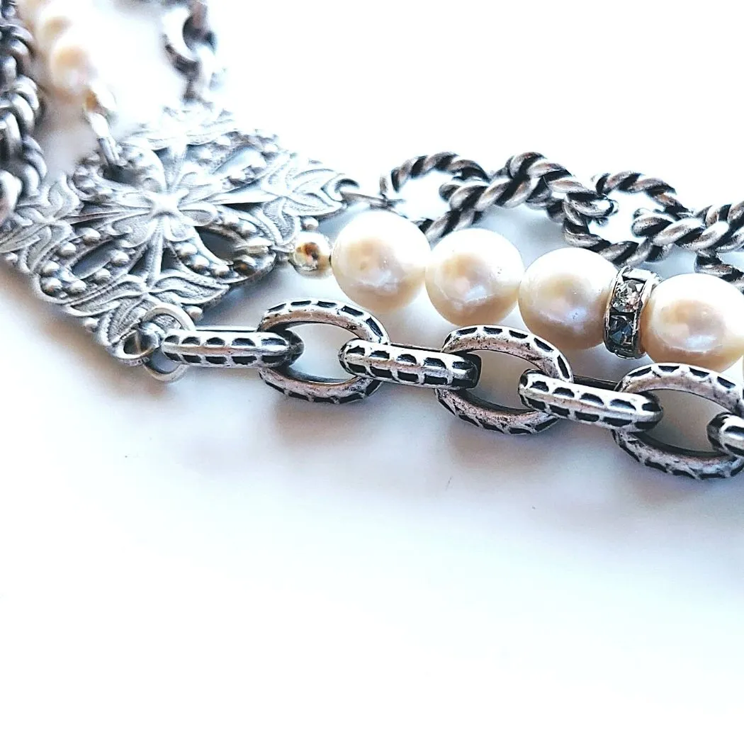 Triple Chain & Pearl Bracelet