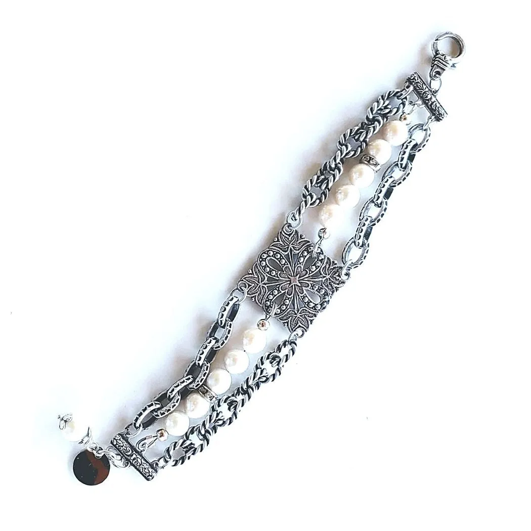 Triple Chain & Pearl Bracelet