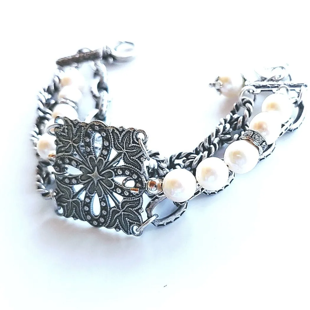 Triple Chain & Pearl Bracelet