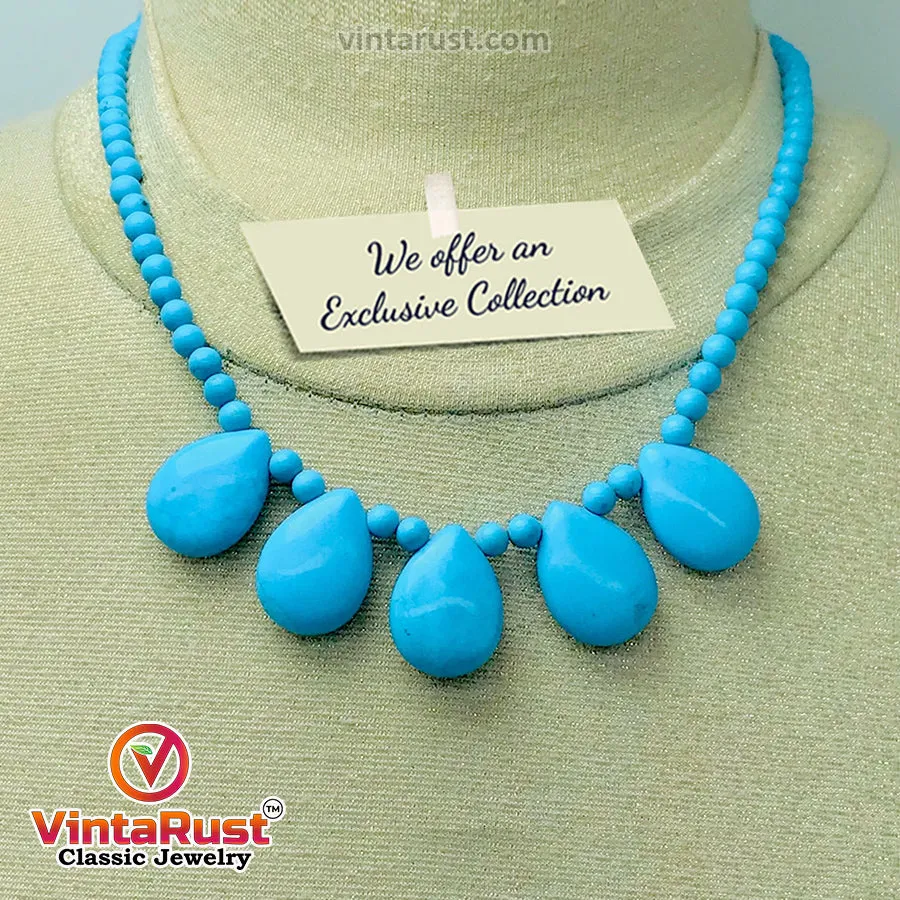 Turquoise Beaded Trendy Statement Choker Necklace