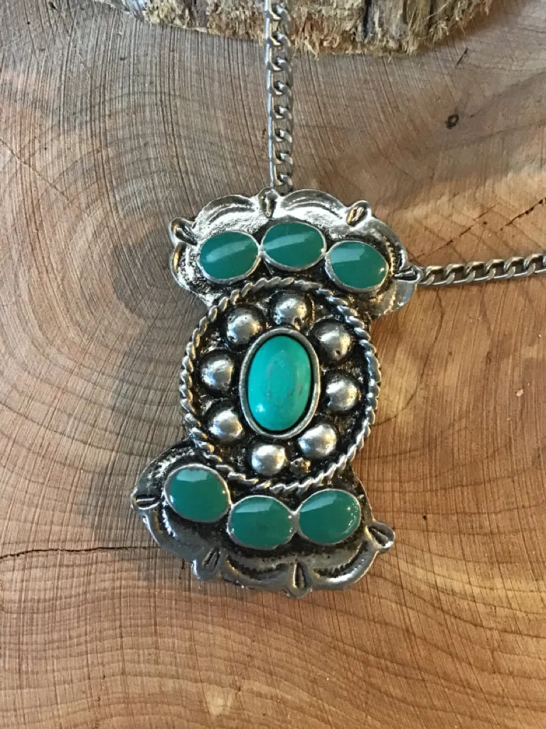 Turquoise Concho Pendant Necklace