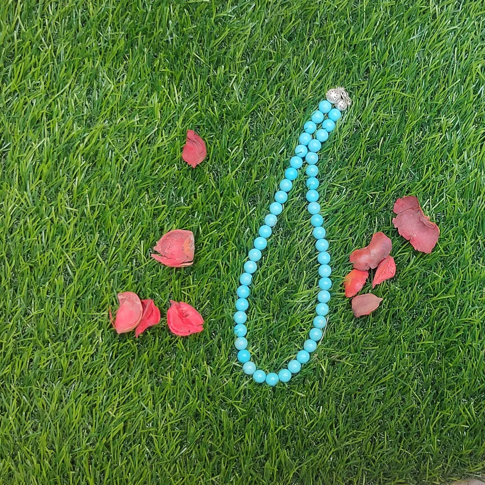 Turquoise Crystal Round Beads Necklace 15 Inches, 8mm Beads (Semi-Precious Mala)