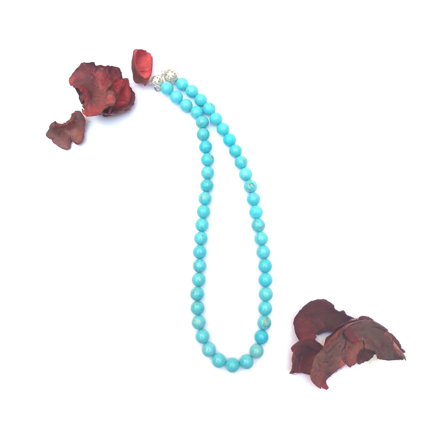 Turquoise Crystal Round Beads Necklace 15 Inches, 8mm Beads (Semi-Precious Mala)