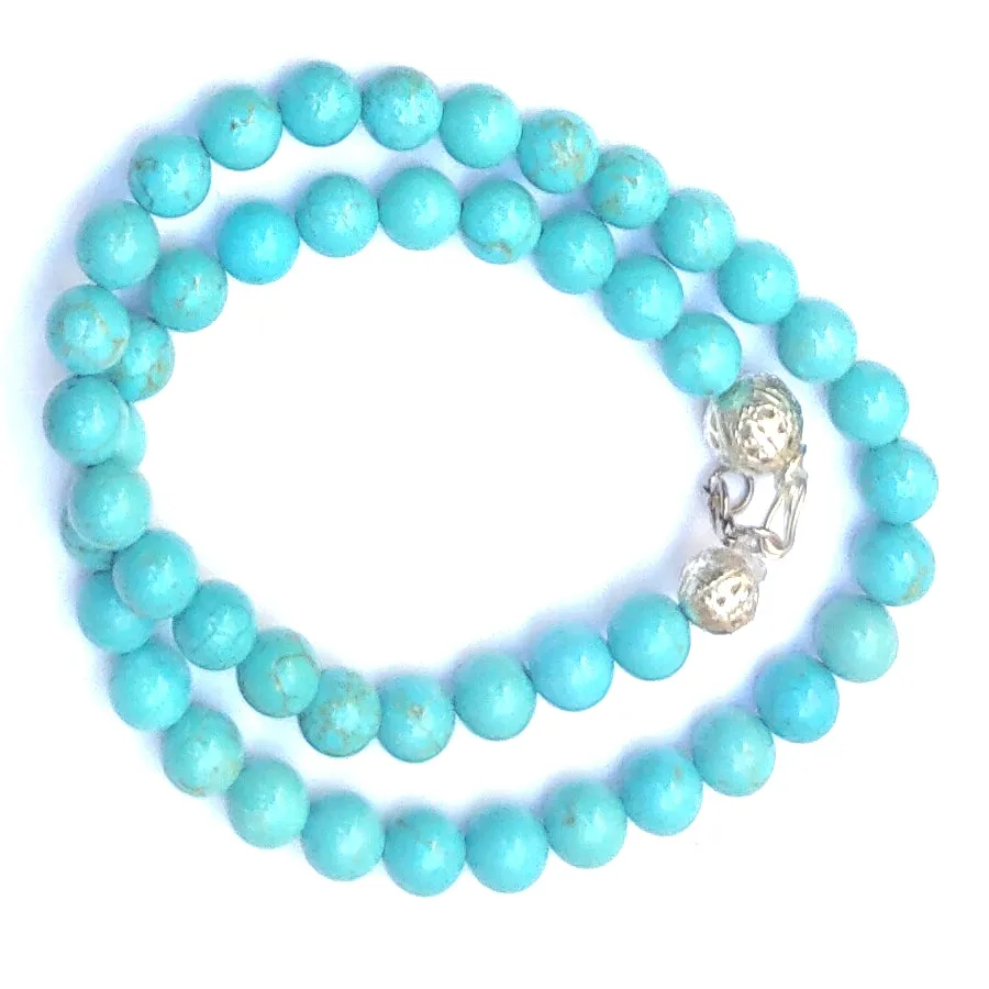 Turquoise Crystal Round Beads Necklace 15 Inches, 8mm Beads (Semi-Precious Mala)