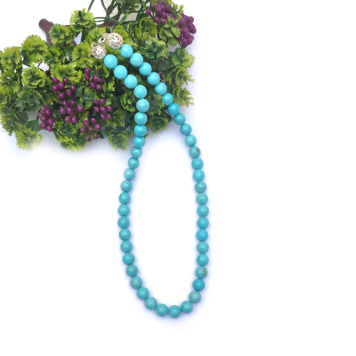 Turquoise Crystal Round Beads Necklace 15 Inches, 8mm Beads (Semi-Precious Mala)