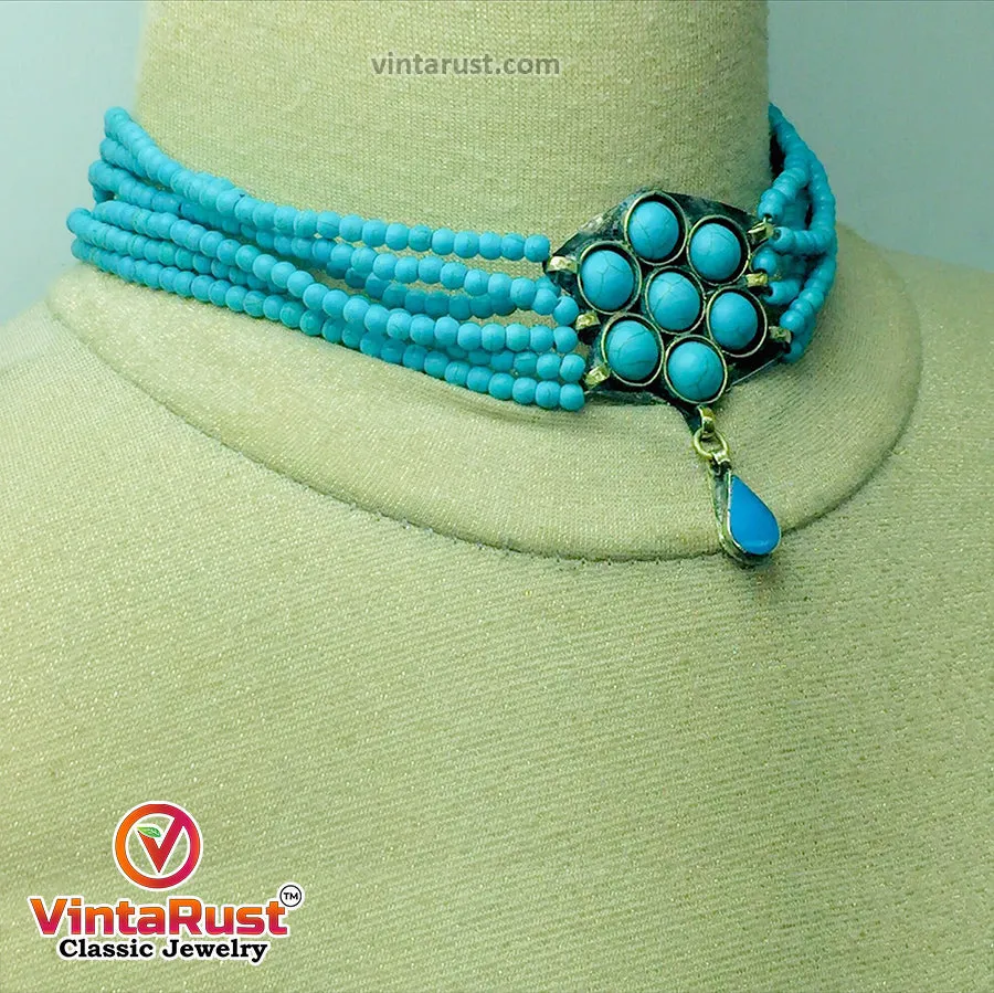 Turquoise Flower Necklace and Earrings  Jewellery Set